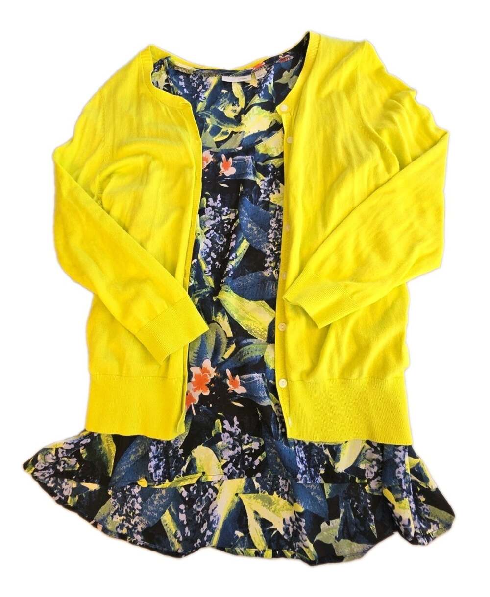 Halogen Tank Women's Medium & Cardigan Women's Large Set Tropical Print Yellow
